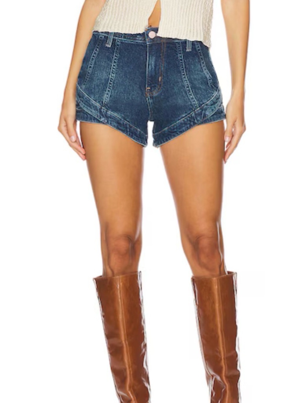 Free People Mona High-Rise Denim Shorts in Bombay Blue